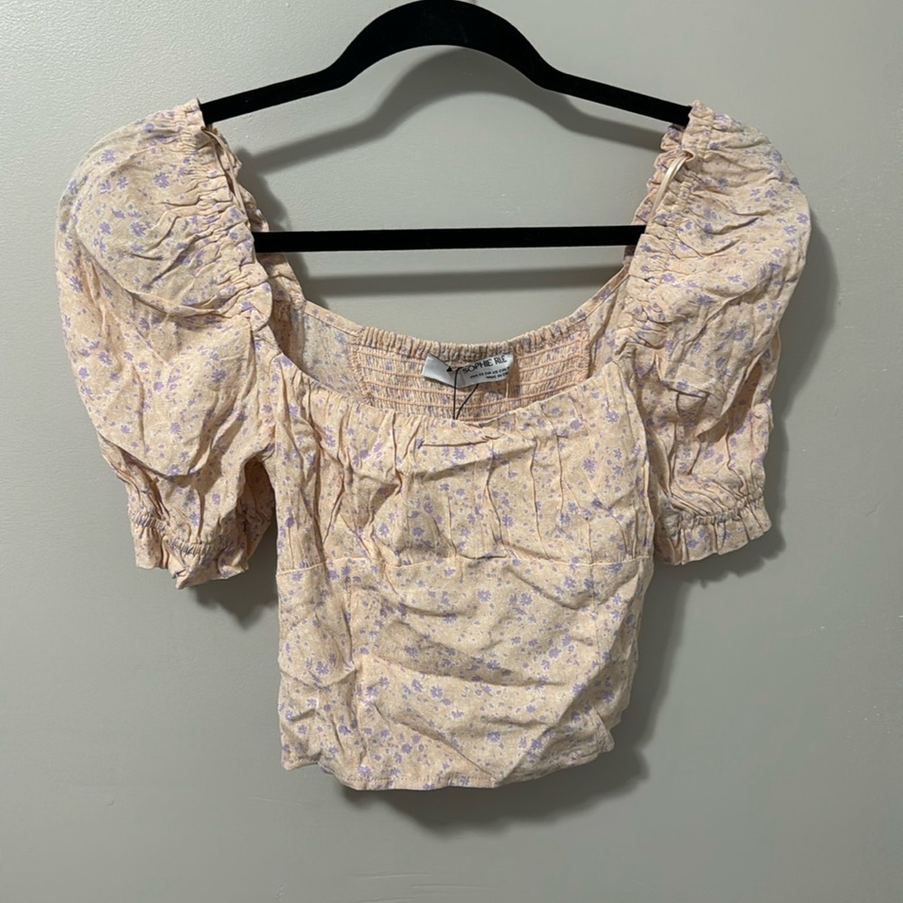 NWT! Sophie Rue Blooming Gathered Bust Crop Top Peach Purple Floral